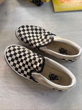 Vans Kids Checkerboard Slip-On Sneakers - Black & White